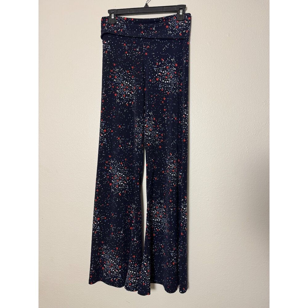 Veronica M Navy Star Print Palazzo Pants Women's Small Wide Leg Foldover